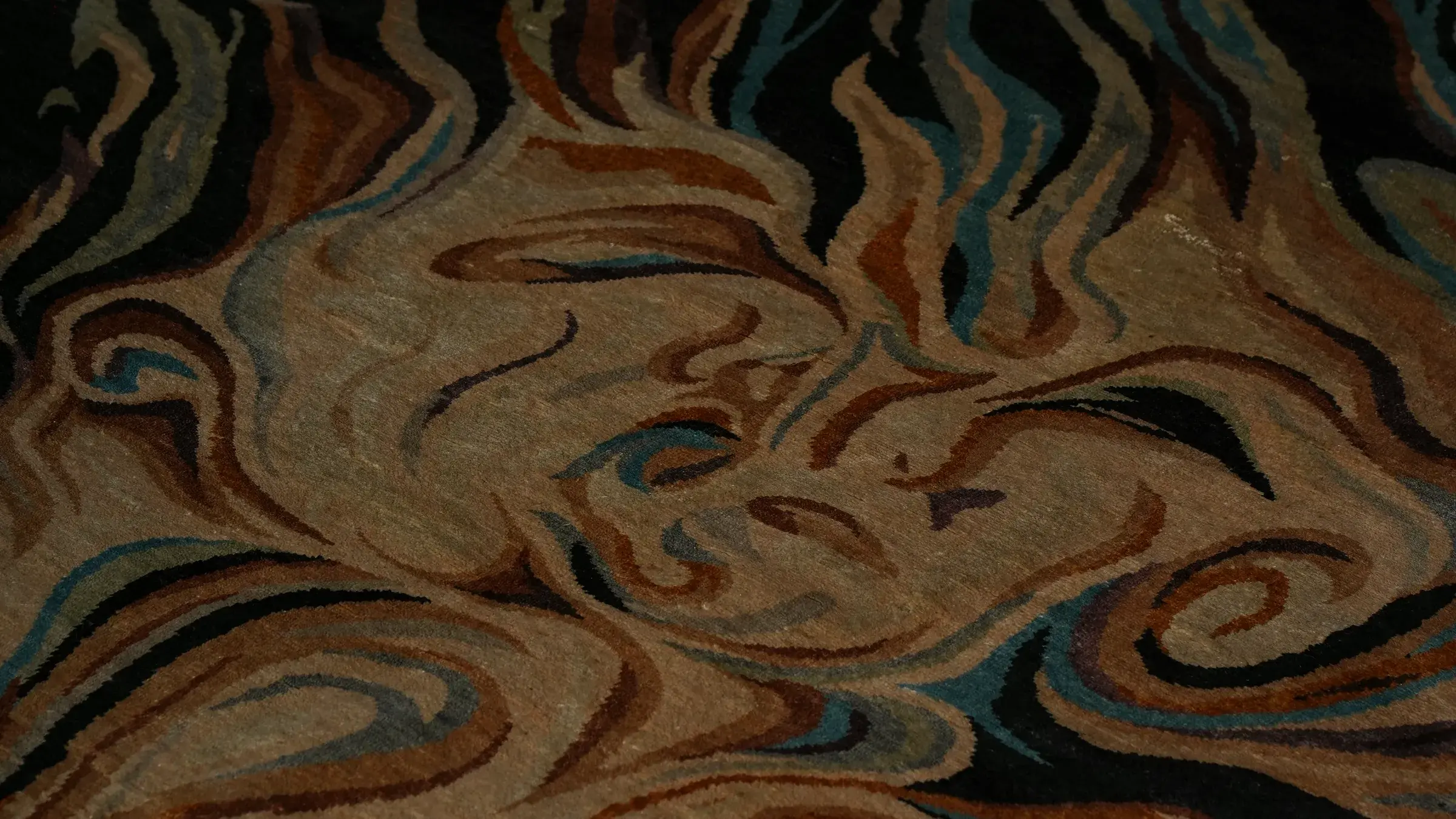 Figurative silk rug, detail