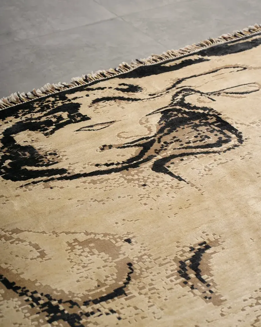 Marbled ivory and black rug