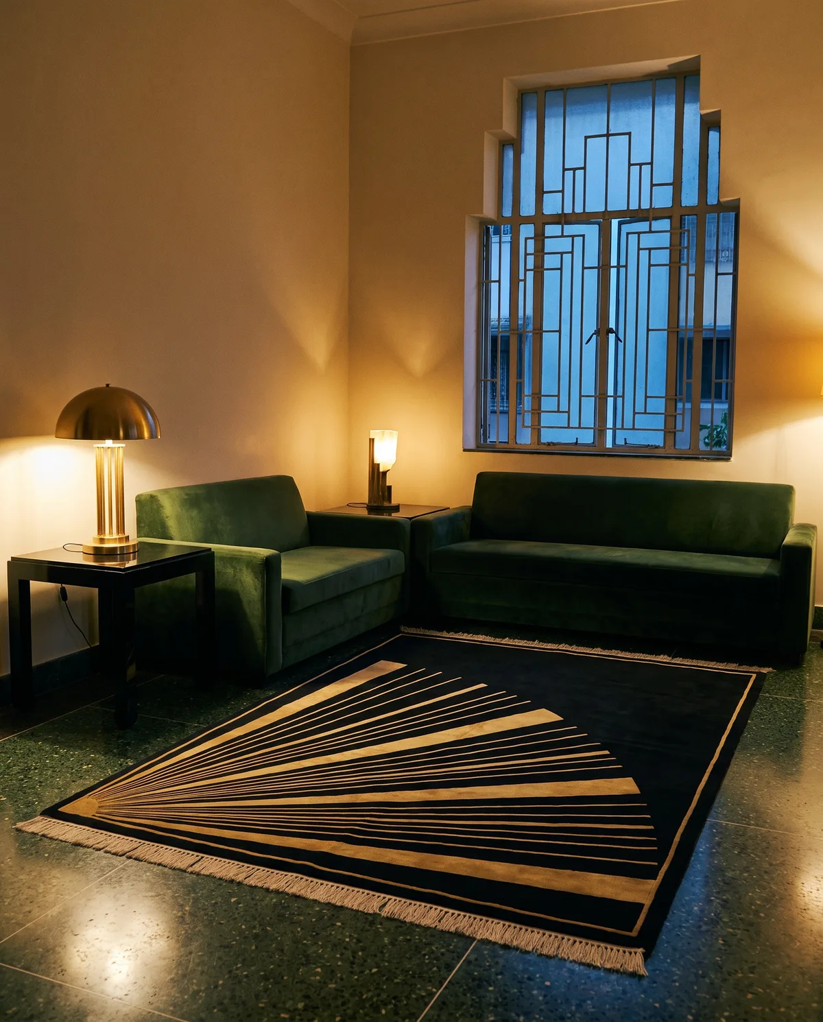 Sunray, a rug from the Tarang collection, in a room